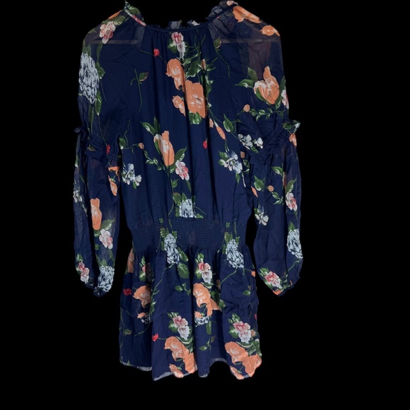 Club Monaco Abbygail Navy 100% Silk Floral Print Mini Dress Sz 6 - Picture 3 of 7